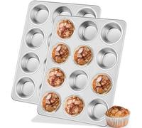 Leonyo Non-Toxic Stainless Steel Muffin Cupcake Pan 12 Cup, 2 Pack