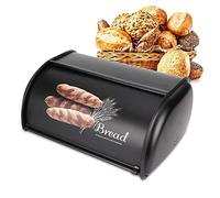 Leopacat Bread Bin,Stainless Steel Bread Box with Roll Lid,Black Countertop Bread Storage Holder Large Capacity Bread Container for Home Kitchen Homemade Cake Buns Loaves Keep Fresher 34x23x14.5cm