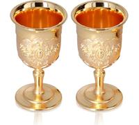 Leopacat Chalice Goblet,2 Pieces 15 ml Vintage Golden Chalice Metal Royal Embossed Wine Cups Medieval Decor Communion Tiny Cup for Home Bar Wedding Christmas Drink Coffee, Beer, Whiskey 3.7 x 6.8cm