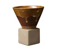 Leopacat Coarse Pottery Coffee Mugs, Japanese Style Ceramic Tea Cups Triangular Cone Shape Porcelain Retro Mug with Square Base Heat Resistant Funnel Mugs Espresso Latte for Home Picnic Office 200ml