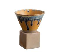 Leopacat Coarse Pottery Coffee Mugs,Japanese Style Ceramic Tea Cups Triangular Cone Shape Porcelain Retro Mug with Square Base Heat Resistant Funnel Espresso Latte for Home Picnic Office 200ml (Blue)