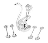 Leopacat Dessert Spoons,Coffee Spoon Set,Stainless Steel Swan Base Holder Organizer Dinnerware Set Mini Dessert Teaspoons Creative Espresso Flatware with 6 Spoons for Home Bar Decorative Tableware