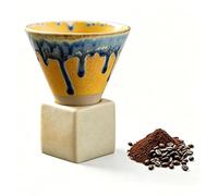 Leopacat Japanese Ceramic Coffee Mug with Square Base, 200ml Retro Heat Resistant Coarse Pottery Tea Cup, Creative Triangular Cone Funnel Mug for Espresso, Latte, Home & Office (Blue)