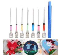 Leopacat Punch Needle Kit,Steel Sewing Embroidery Punch Pen Set with Adjustable Handle and 7 Sizes Needle Heads for Adults Beginners Needlework DIY Floss Cross Stitch Craft Supplies