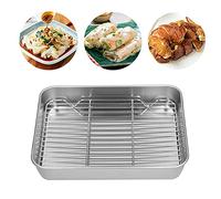 Leopacat Roasting Tin With Rack,Stainless Steel Rectangular Baking Trays 2in Depth With Cooling Racks Non Stick Coating Kitchen Bakeware for Meat, Vegetables Baking Dishwasher Safe 10.43*8.07*1.96IN