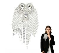 Leopacat Shoulder Tassel, Silver Fringe Epaulettes Crystal Rhinestone Trim | Crystal Glass Rhinestone Trim, Shoulder Plated Boards Glue or Stitch for Dress Costume Cosplay Shoes Bags DIY Crafts 11x18cm