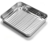 Leopacat Stainless Steel Roasting Tray with Rack,Small Deep Oven Tray for Baking & Grilling,Roasting Tin with Removable Cooling Rack, Dishwasher Safe Oven Pan for Meat,Vegetables & Brownies 23x17x5cm
