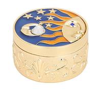 Leopacat Trinket Box,Round Jewelry Box with Star Moon Pattern Decorative Tin Organiser with Lids Flannelette Lining for Ring Necklaces Earrings Bracelets Keepsake Display Organizer 6X3.5cm (Gold Edge)