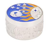 Leopacat Trinket Box, Round Jewelry Box with Star Moon Pattern Decorative Tin Organiser with Lids Flannelette Lining for Ring Necklaces Earrings Bracelets Keepsake Display Organizer (Silver Edge)