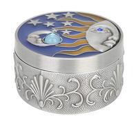 Leopacat Trinket Box, Round Jewelry Box with Star Moon Pattern Decorative Tin Organiser with Lids Flannelette Lining for Ring Necklaces Earrings Bracelets Keepsake Display Organizer(Tin Edge)