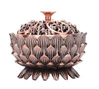 Leopacat Vintage Incense Burner, Lotus Burner Holder, Buddha Alloy Metal Holder Handmade Censer Bowl Buddhist Decor Zinc Sandalwood for Office Home Feng Shui Decoration Meditation (antique red)