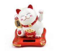 Leopacat Waving Cat, Maneki Neko Solar Powered Cute Fortune Cat Good Luck Wealth Health Welcoming Cats Figurine with Waving Arm for Feng Shui Home Display Car Decoration Animal Ornament (White)