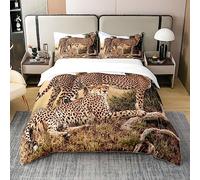 Leopard 100% Cotton Duvet Cover Cheetah California Bedding 100% Cotton Set for Kids Boys Girls Safari Wildlife Field Wild Wood Teen Tan Black Decor Quilt Cover Room 3Pcs Double Size Zipper