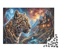 Leopard 1000 Piece Cardboard Jigsaw Puzzle Twin Moons Stress Relief Home Entertainment Unique Pattern for Adults 38x26cm/1000pcs