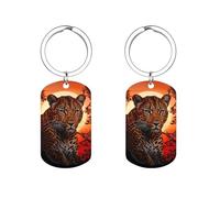 Leopard Across A Tree Sunset Personalized Metal Key Tags with Labels Keychain Stainless Steel Key Rings Signs