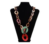 Leopard Acrylic Women Resin Link Pendants Chunky Necklace, Vintage Ethnic Marble Colorful Choker, Personalized Long Sweater Jewelry A