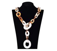 Leopard Acrylic Women Resin Link Pendants Chunky Necklace, Vintage Ethnic Marble Colorful Choker, Personalized Long Sweater Jewelry B