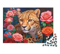 Leopard Among Roses 1000pcs Jigsaw Puzzle for Adults 12+, Thick Cardboard, Leopard & Roses, Educational Fun, Improves Memory & Problem-Solving, Perfect Home Decor Wall Art 38x26cm/1000pcs