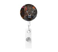 Leopard and Butterfly Badge Reel Retractable Badge Holders Lightweight ID Badge Reels Cute Nurse Name Card Holder with Keychain Funny ID Badge Clip for Men Women