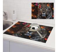 Leopard and Butterfly Dish Drying Mat for Kitchen Counter Super Absorbent Microfiber Drainer Mats Large Size Dish Drying Pad Quick Drying Dish Rack Pad 18"x 24"