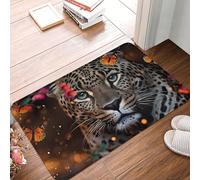 Leopard and Butterfly Door Mat Indoor Outdoor Welcome Mat Resist Dirt Entryway Mat Low Profile Floor Mat Front Doormat Non-Slip Bath Mats Absorbent Flannel Area Rug 24 x 16 in
