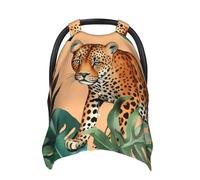 Leopard and Palm Leaves Pattern Baby Car Seat Canopy Cover, Multi Use Breathable Nursing Breastfeeding Covers for Mom Soft Stroller Sun Shade Newborn Shower Gift