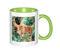 Leopard and Palm Leaves Pattern Dual Color Ceramic Coffee Mug 330ml - Classic Tea Cup, Gift Mug, Microwave Safe, Office and Home Drinkware