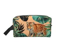 Leopard and Palm Leaves Pattern Portable Large-Capacity Travel Toiletry Bag (Print Models) Waterproof Makeup Storage Bag for Men and Women for Business Trips, Fitness, Bathroom, Daily Storage