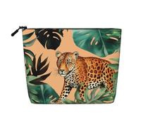 Leopard and Palm Leaves Pattern Toiletry Bags for Women, Portable Travel Cosmetic Bag, Daily Organiser with Zipper