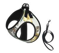 Leopard And Palm Leaves Print Adjustable Harness Leash Set For Cats And Dogs, Soft Breathable Kitten Puppy Mesh Vest With Reflective Design, Escape-Proof Lead For Small Pets Walking Training