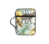 Leopard and Palm Leaves Print Bible Cover Case/Book Cover, Bible Case for Women Girls,with Handle Fits for Standard Size Bible