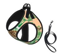 Leopard And Palm Leaves Print Harness Leash Set For Cats And Dogs, Reflective Adjustable, Soft Breathable Mesh Vest With Escape-Proof Lead, For Small Pets And Kitten Puppies