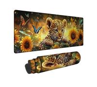 Leopard and Sunflower Large Gaming Mouse Pad, Vibrant Yellow Jungle Cat Design Non-Slip Mousepad, Washable Mouse Pad for Home and Office Setup, Stylish Gift for Nature Lovers 16x36 Inch