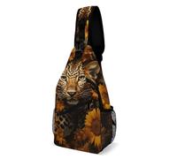 Leopard And Sunflower Sling Bag with Rfid Blocking Causal Mens Crossbody Bag Lightweight Chest Pack Large Man Purse Travel Crossbody Backpack Shoulder Sling Backpack for Hiking Running Cycling