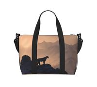 Leopard and Sunset Printed Travel Tote Bag, Large Capacity Gym Bag, Lightweight Weekend Travel Shoulder Bag, Unisex
