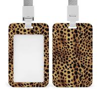 Leopard Animal Print Id Badge Holder with Lanyard, Clear Vertical Card Protector Waterproof, Breakaway Safety Neck Strap, Heavy Duty Name Tag Holder for Nurse Teacher Officer Staff Women Men