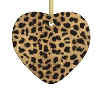 Leopard Animal Print Print Christmas Ornament Heart Shaped Ceramic Festive Xmas Home Party Keepsakes Decor