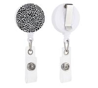Leopard Animal Print Textile Black and White Retractable Badge Holder Reel Clip ID Card Holder for Doctor Nurse Student Office Worker