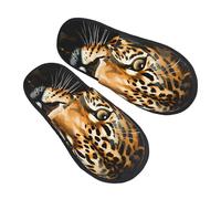 Leopard Animal Slippers for Women Men Cheetah Print Non-Slip House Slippers Indoor Comfy Fuzzy Footwear Memory Foam Bedroom Travel Shoes L