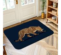 Leopard Area Rug, Animal Print Modern Paw Whiskers Navy Blue Low Pile Sponge Doormat Rectangle Print Accents Rug Laundry Room Bathroom Doorway Entryway Decor 2' X 3'