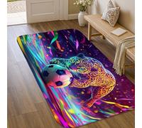 Leopard Area Rug, Dynamic Modern Soccer Ball Colorful Ribbons None Yellow Low Pile Sponge Indoor Doormat Accents Rug Non Shedding Entryway Bathroom Laundry Room Bedside Decor 3' X 5'