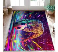 Leopard Area Rug, Dynamic Sporty Soccer Ball Confetti None Yellow Non-Slip Backing Edge Binding Doormat Throw Rug Rectangle Bathroom Doorway Entryway Bedside Decor 3' X 5'