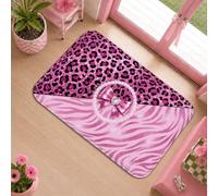 Leopard Area Rug, Funky Chic Striped Horse Bow None Peach College Dorm Essentials Doormat Rectangle Throw Rug Non Shedding Laundry Room Bathroom Entryway Decor 2' X 3'
