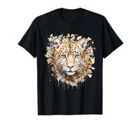 Leopard Artwork Floral Portrait Savanna Animal Art Safari T-Shirt