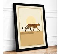 Leopard at Sunrise Minimalist Framed Wall Art Print A2 (59.4×42cm) Black, Wall Decor for Living Room, Bedroom, Office & Home, Ready to Hang, Art Gift
