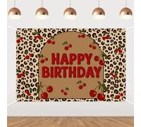 Leopard Background Happy Birthday Backdrop,Chic Leopard Birthday Party Photo Booth Decor Background for Wild Girl Jungle Safari Theme Bday Party Supplies