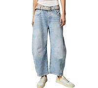 Leopard Barrel Jeans Women, Women's Baggy Barrel Jeans Casual Boyfriend Mid Rise Leopard Wide Leg Denim Ankle Pants (Light Blue,S)