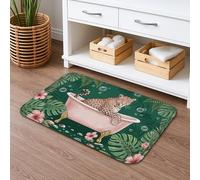 Leopard Bath Mat, Tropical Jungle Green Leaves Floral Absorbent Non Slip Shower Rug, Summer Decorative Washable Bath Mat for Bathroom Toilet Restroom 20x32 Inch