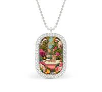 Leopard Bathtub Jungle Foliage Flower Rectangle Pendant Necklace Silver Women Jewelry Alloy Keychain Tag Jewelry