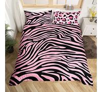 Leopard Bedding Set Zebra Stripes Comforter Cover for Kids Boys Girls Women Safari Wildlife Fur Duvet Cover Pink Black Zoo Animal Skin Texture Bedspread Cover Quilt Cover Super King